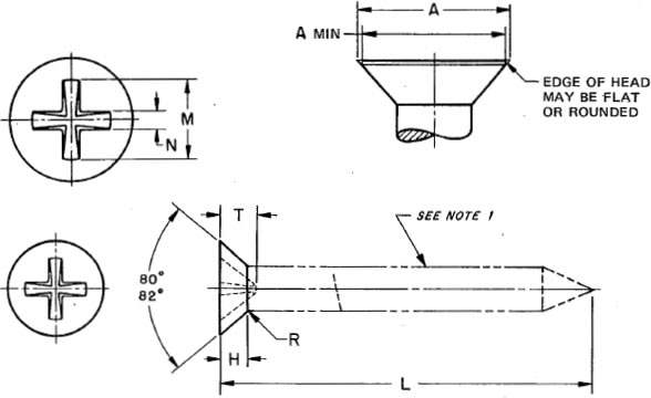 Dimensions of Frearson (Type II Cross Recessed) Flat Countersunk Head Wood Screws