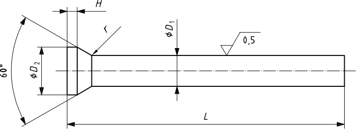 Dimensions of Round Punches with 60 degrees Conical Head